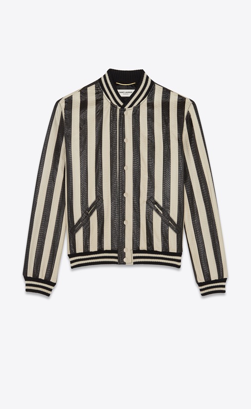 Varsity jacket in striped water snake